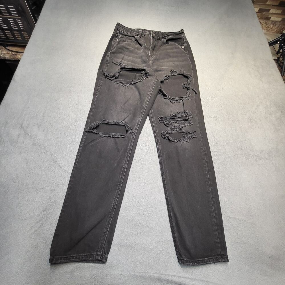 American Eagle Jeans Womens 4 Black Mom Straight Ripped Distressed Stretch Denim